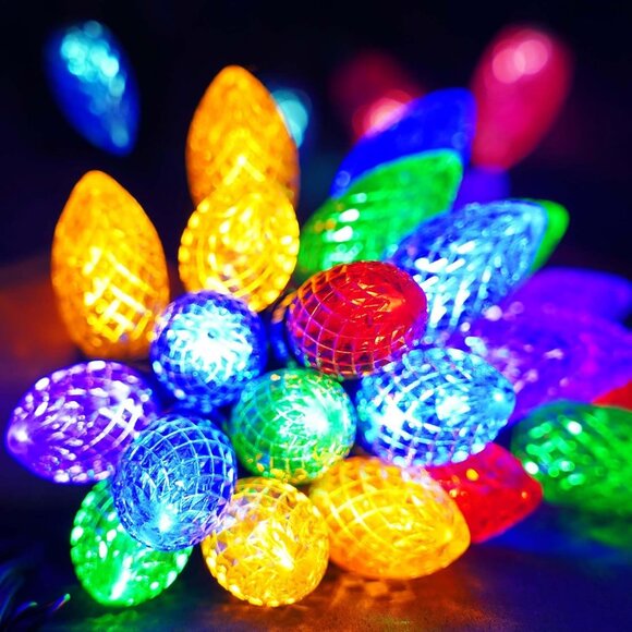 50 LED Multicolor Christmas String Lights C9 Faceted Bulb Indoor Outdoor New Box - Picture 2 of 6